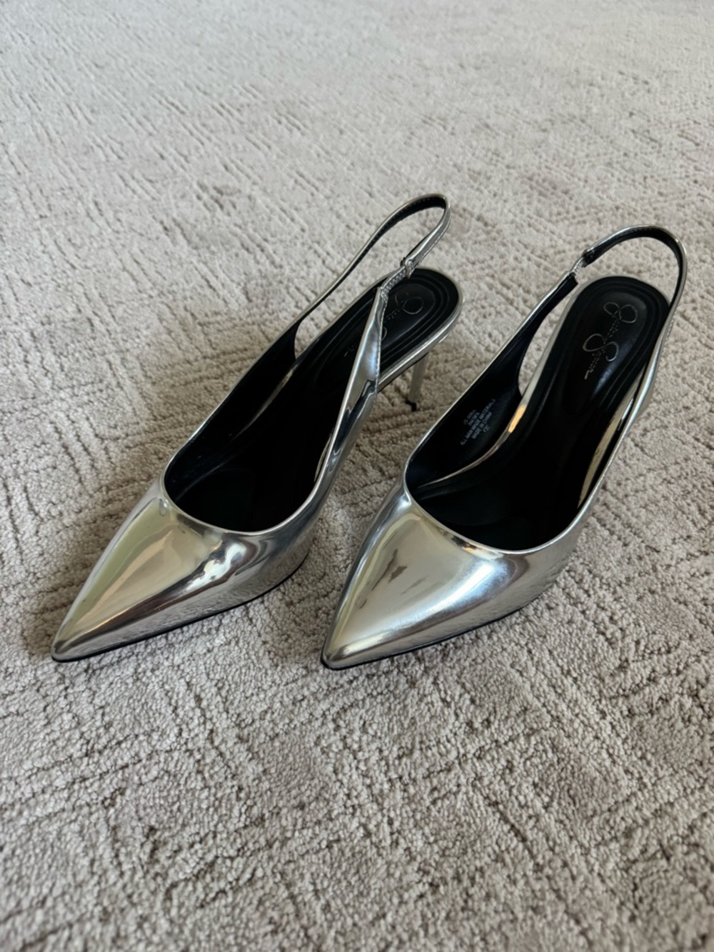 Silver Pointed Slingback Heels